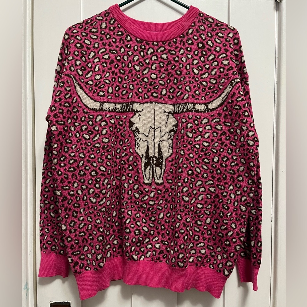 Crazy Train | western skull/cheetah print sweater